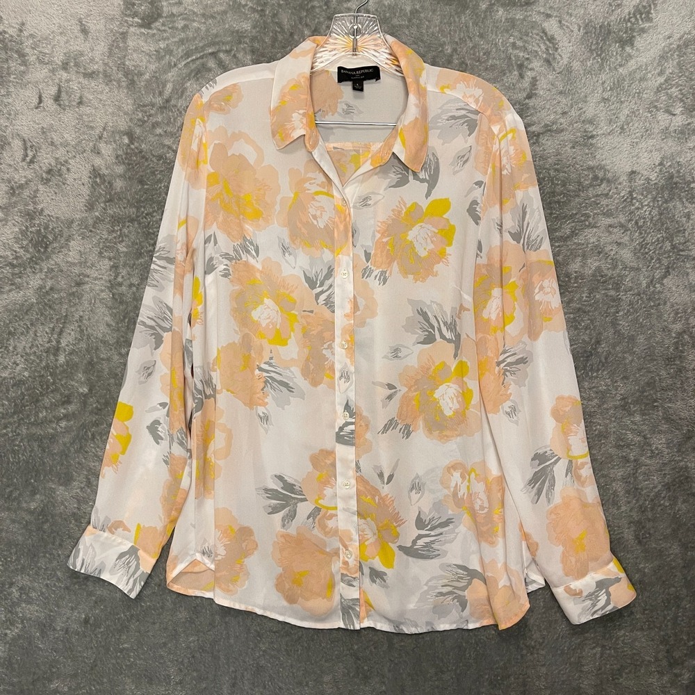Banana Republic Women Bloomcore Floral Classic Fit Sheer Chiffon Button Shirt L